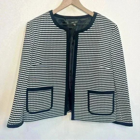 Nine West Women’s Knit Jacquard Open Front Blazer Jacket Size 14 - Picture 2 of 12
